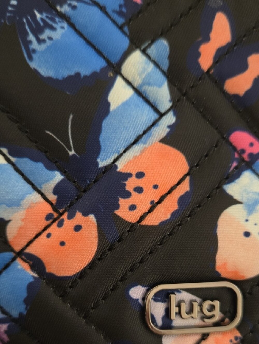 lug Quilted Black Crossbody with Blue, Purple & Coral Floral Print - Picture 2 of 8